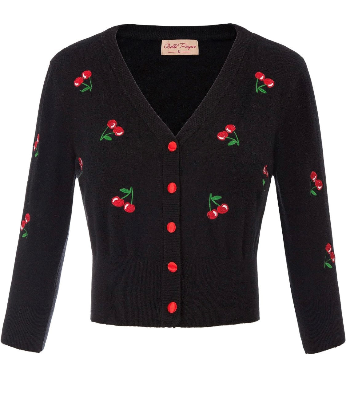 Rosepromos vintage cardigan in retro cherry knit style – long shirt design for women’s pin-up and classic vintage outfits